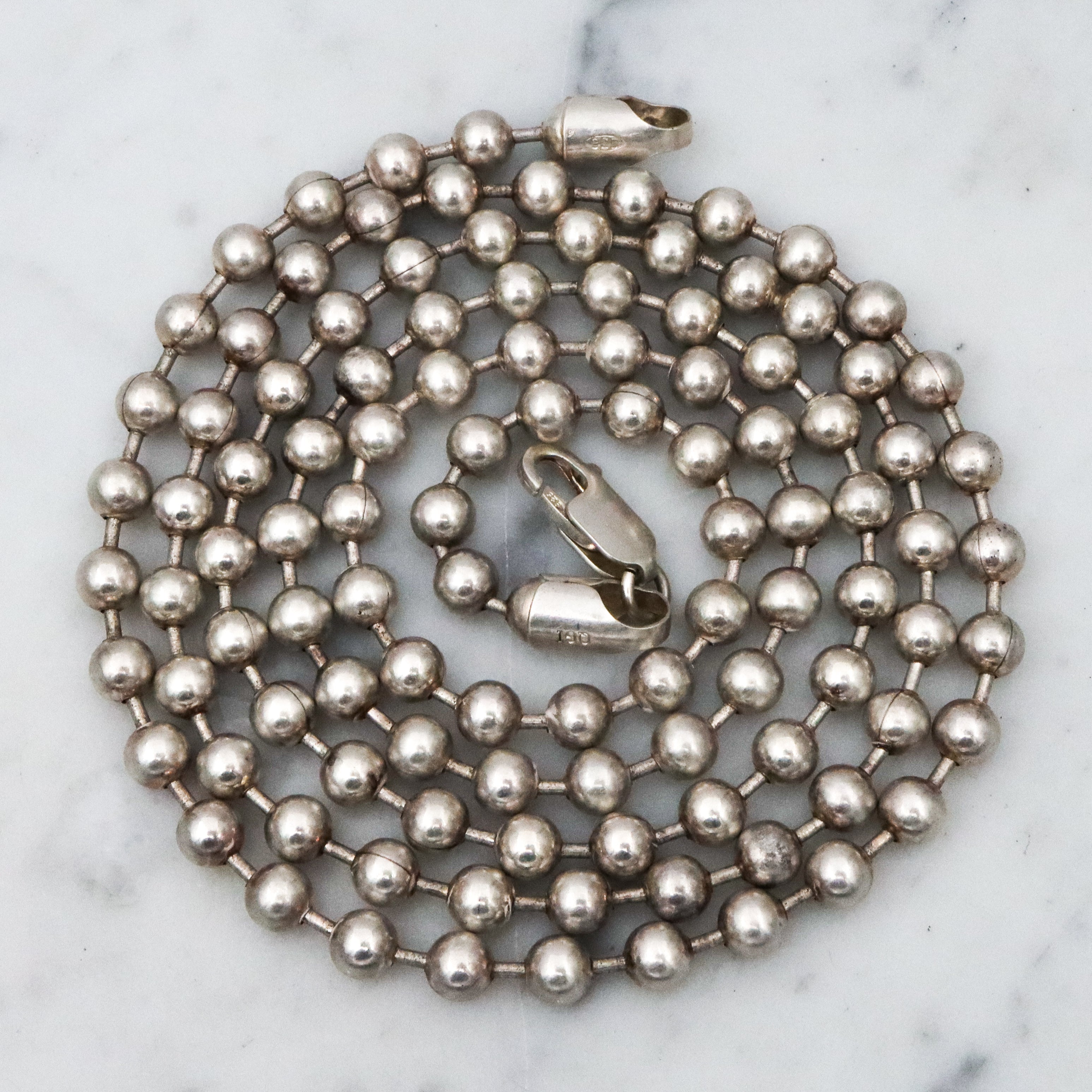 Vintage Italian sterling 5mm ball chain necklace, 32"